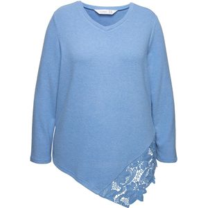 MIAMODA MIAMODA - Dames - Trui A-lijn kanten inzetstuk lange mouwen - Licht korenbloem - Maat 50+