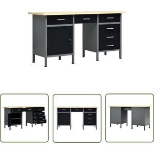 The Living Store Werkbank 160x60x85 cm staal zwart - Werkbank - Metalen Werkbank - Werkplaatsinrichting - Garageinrichting - Gereedschapskast