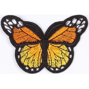 Grote Vlinder - Strijk Embleem Patch - Verschillende Kleuren - 7 x 4,5 cm - Oranje Geel