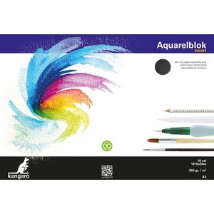 Kangaro aquarelpapier - A3 - 300 grams - 16 vel - zwart - zuurvrij - K-5313