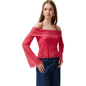 Trendyol Lichtgele Blouse Met Uitlopende Mouwen En Strikdetail, Gebreide Madonna-Kraag Twoss24Bz00046