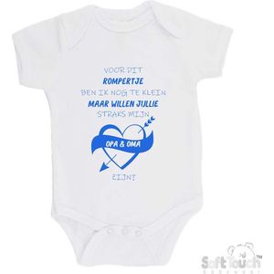 100% katoenen Romper Zwangerschap Aankondiging 2.0 ""Voor dit rompertje ben ik nog te klein maar willen jullie straks mijn opa & oma zijn"" Jongens Katoen Wit/blauw Maat 56/62