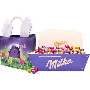 Milka Paaseitjes in houten kistje met exclusief paasmandje - in verschillende smaken - chocolade voor Pasen - 2500g