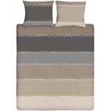 Ten Cate Katoenen Lits-Jumeaux Dekbedovertrek - Dekbedovertrek 240x200/220 - Zig Zag Taupe - inclusief twee bijpassende kussenslopen 60x70 cm