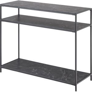 Zwarte marmerlook en metaal consoletafel met 2 planken - Industriële stijl - B 100 x H 79 x D 35 cm Consoletafel