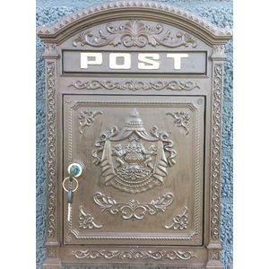 Gietijzeren Deco Aluminium brievenbus weerbestendig bruin - antieke look - aluminium - wand brieven bus - vintage look - 31.5 x 9.5 x 45 cm - post