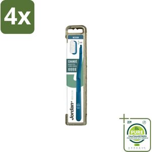 Jordan - Tandenborstel - Green Change - Medium - 4 Opzetborstels & 1 Houder - Voordeelverpakking - 4 stuks - Duurzame tandenborstel - Milieuvriendelijke tandenborstel