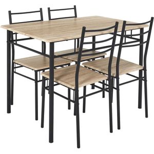 Eettafel-set met 4 stoelen 110x76x70cm - Bruin/Zwart
