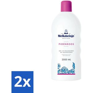 2 x Melkmeisje Bad en Douche Crème Pioenroos 2000 ml - Douchecrème - Pioenroos - Melkmeisje - Verzorging - Hydratatie