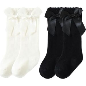 2 paar baby kniekousen, kinder kniekousen, zachte en huidvriendelijke, rekbare sokken met strikjes, geschikt voor peuters en pasgeborenen