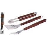 BBQ Collection BBQ Barbecueset RVS - Bruin - Houten Handvat - 3 Delig