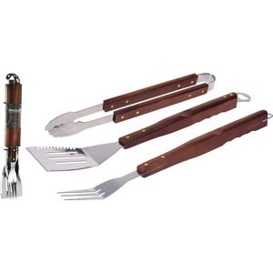 BBQ Collection BBQ Barbecueset RVS - Bruin - Houten Handvat - 3 Delig