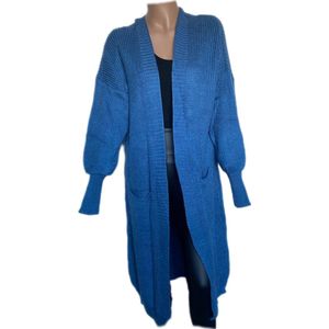 Dames - Vest - Gebreid - Dames - Lang - Pof Mouwen - Kleur Blauw - Los vallend - Maat 36t/m52