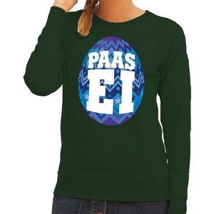 Groene Paas sweater met blauw paasei - Pasen trui voor dames - Pasen kleding XXL