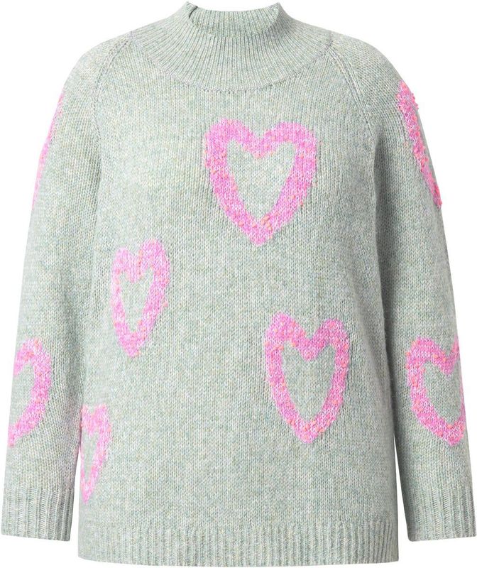 MIAMODA MIAMODA - Dames - Trui comfort fit hart van noppengaren - Licht natuurgroen - Maat 58+