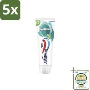 5 x Aquafresh Tandpasta Coolmint 75 ml - Grootverpakking - Tandpasta - Frisse Adem - Fluoride - Suikerzuur Bescherming - Gezond Tandvlees