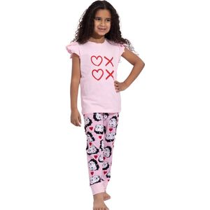 VANILLA - Heart meisjes pyjama - Pyjamasets - Tweedelig - Egyptisch katoen - Roze - PJ521 - 8-9 jaar