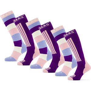 Poederbaas Skisokken - 6 paar - Striped Purple/Pink - Wintersportsokken Dames met print - Maat 39/42