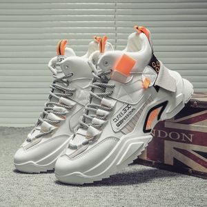 Lente en herfst high-top onhandige sneaker dikke zolen sportschoenen heren hardloopschoenen, maat: 43 (wit + oranje)