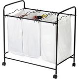 Compactor - Wasmand - Wit/Zwart - 3 Compartimenten - 74 x 45,5 x 75 cm