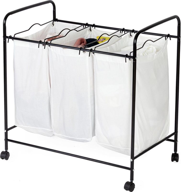 Compactor - Wasmand - Wit/Zwart - 3 Compartimenten - 74 x 45,5 x 75 cm