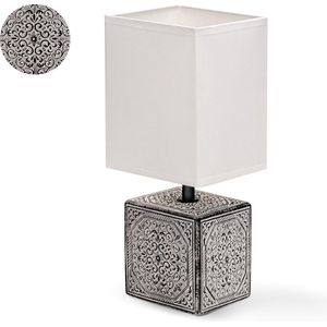Aigostar Tafellamp 130200PUH - Keramiek - Lamp met witte kap en donkere voetstuk - H30 cm
