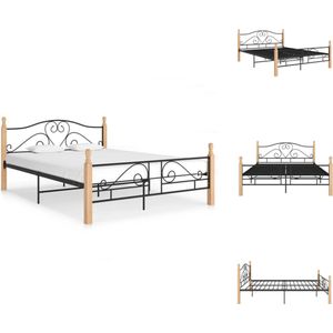 vidaXL Metalen Bedframe - Zwart/Lichthout - 210 x 147 x 90 cm - Geschikt voor 200 x 140 cm Matras - Montage vereist - Bed