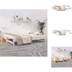 vidaXL Slaapbank Grenenhout - Uitschuifbaar - Gelat Ontwerp - Wit - 202.5 x 180 x 33.5 cm - Geschikt voor 90x200 cm matras (excl - matras) - Bed