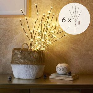 Paastakken - Paasboom - Decoratie takken met LED licht op batterij - Takken met verlichting - Kerstverlichting op batterij - Kerstversiering voor binnen - Takkenbos - 6 stuks - Warm wit