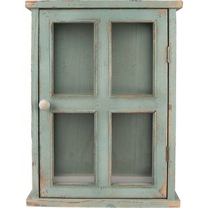 Clayre & Eef Wandkast 45x25x60 cm Groen Hout Glas Opbergkast