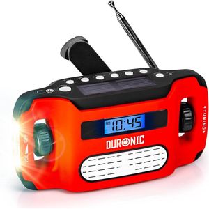 AM/FM Radio - LED Zaklamp met Zonne-energie - Oplaadbaar via USB - Handslinger - Verlicht USB Scherm - Koptelefoon Jack - Zaklantaarn - Compact en Draagbaar - Noodradio voor Buitenactiviteiten zoals Kamperen, Hiken en Vissen
