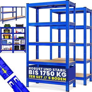 MONZANA 2x Schroefloze Stellingkast - 180x90x40cm Totaal 1750kg - Blauw