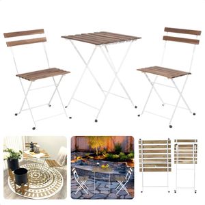 Bistroset 3-delig - Tuinset - Balkonset - Stoelen met Tafel - Tuintafel - Tuinstoel - Hout & Metaal - Wit - 70x70x75cm