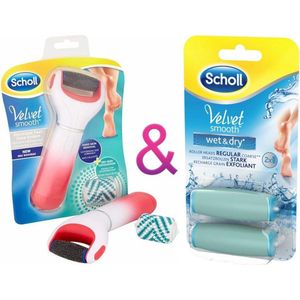 Scholl Velvet Smooth Express Pedi Elektronische 2 in 1 + 1 Stuks Scholl Voedend Voet Pedimask -Scholl Velvet Smooth Verwisselbare Roller-Voetvijl- Scholl-eelt verwijderaar-Voetverzorging-Huidverzorging- Scholl Velvet.