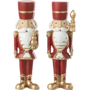 J-Line kerstfiguur Notenkraker - polyresin - wit/rood - small - 2 stuks