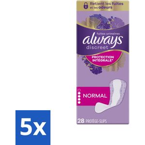 5 x Always - Inlegkruisjes - Long - Protection - 28 Inlegkruisjes - Bescherming - Vocht Absorberend - Geurcontrole - Comfort - Always Discreet