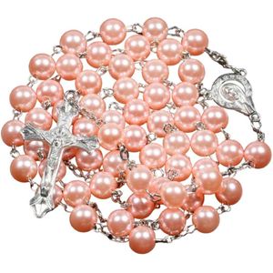 Fako Bijoux® - Rozenkrans Ketting - Acryl - 8mm - Roze/Parelmoer