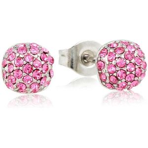 *Zilverkleurige oorknopjes met roze stenen 6mm - Zilverkleurige oorbellen met roze stenen - Met luxe cadeauverpakking