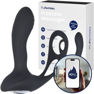MyFantasy Prostaat Stimulator met Cockring – 42°C – App Bestuurbaar – Verwarmde Anaal Vibrator - Vibrerende Buttplug Dildo Zwart
