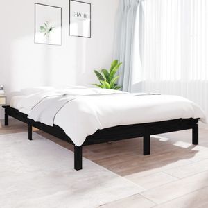 The Living Store Houten Bed - Klassiek - Bedframe - 150 x 200 cm - Ken- Massief grenenhout - Kleur- Zwart