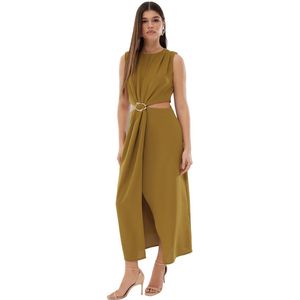 Trendyol Zwarte A-Lijn Maxi-Jurk Met Lage Taille En Accessoiresdetails Van Geweven Crêpe Twoss25El00017