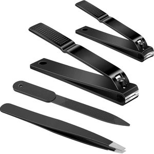 Nagelknipper set - voor vingers en teennagels - 4 stuks - zwart - roestvrij staal