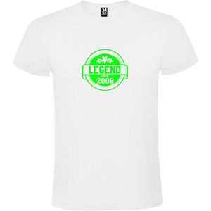 Wit T-Shirt met “Legend sinds 2008 “ Afbeelding Neon Groen Size M
