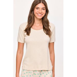 Woody - Meisjes/ Dames Pyjama - Creme - 100% organisch katoen - tetra short met palmbomen - S