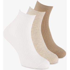 3 paar korte dames sokken beige wit - Maat 35