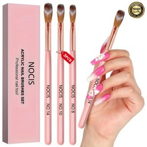 GUAPÀ® Acryl Penselen Set | 3 Acrylic Brushes | Nagel Penselen | Nail Art penselen | Nail Brush | Nepnagels | Acrylic Nails | Acryl Brush Nr 8, Nr 10, Nr 14 | Acryl Forms | 3 Acryl Penselen Licht Roze