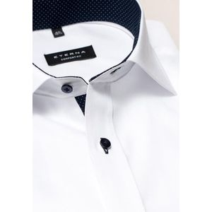 ETERNA comfort fit overhemd - fijn Oxford heren overhemd - wit (blauw gestipt contrast) - Strijkvrij - Boordmaat: 41