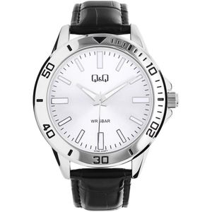 Q & Q Heren Q&Q herenhorloge met zwarte leren band - Horloge - PU leer - Zwart - 44 mm