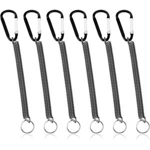 Zwarte coil springs sleutelhangers met spiraalkabel - 6 stuks