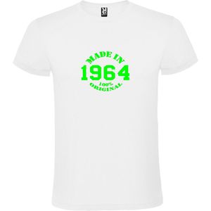 Wit T-Shirt met “Made in 1964 / 100% Original “ Afbeelding Neon Groen Size XXXXL